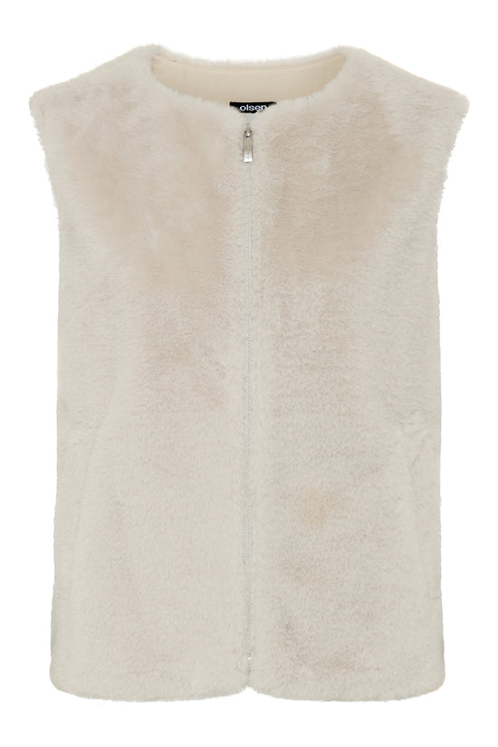 Olsen Almond Faux Fur Gilet with Zip Fastening