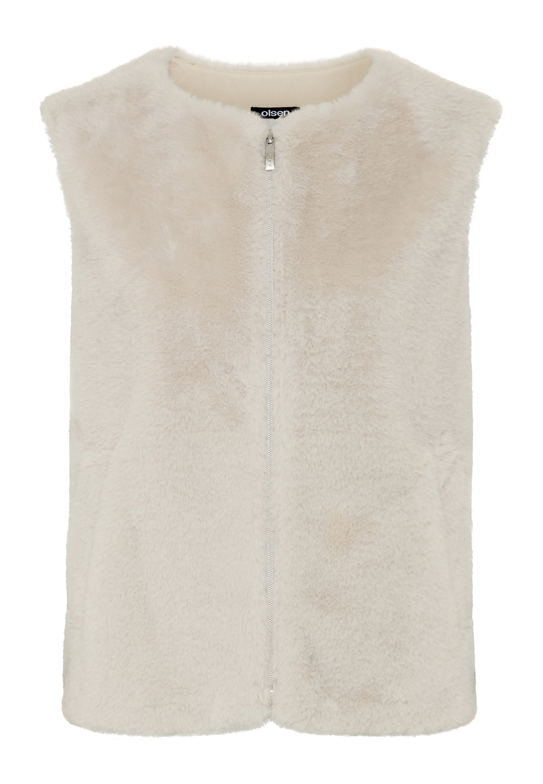 Olsen Almond Faux Fur Gilet with Zip Fastening