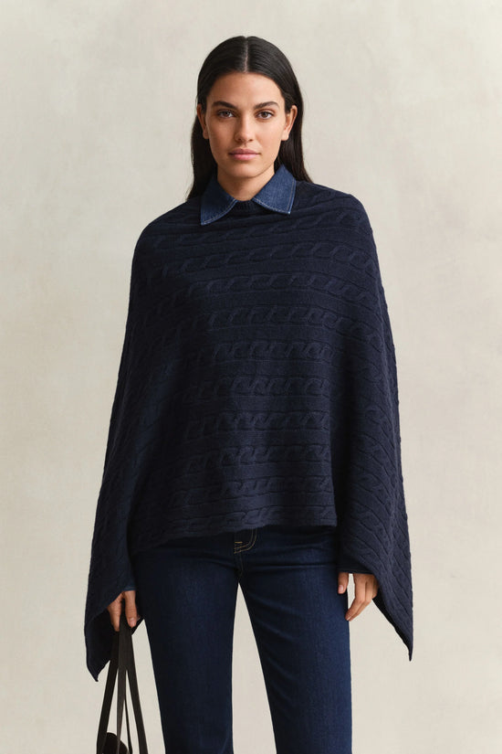 Gant Evening Blue Wool Cable Knit Poncho