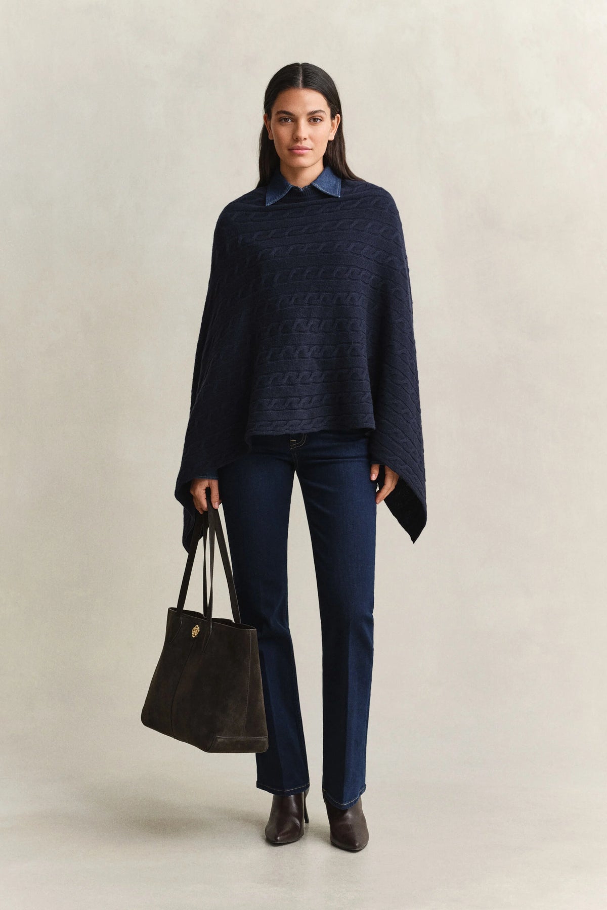 Gant Evening Blue Wool Cable Knit Poncho