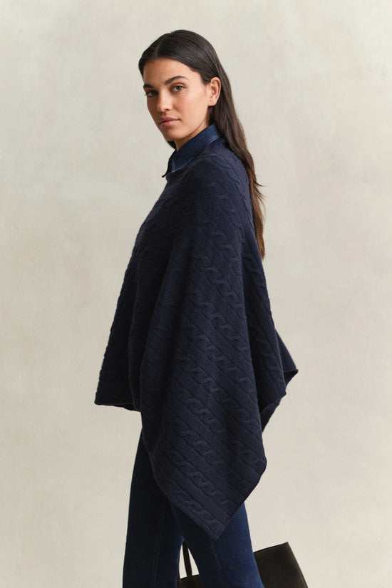 Gant Evening Blue Wool Cable Knit Poncho