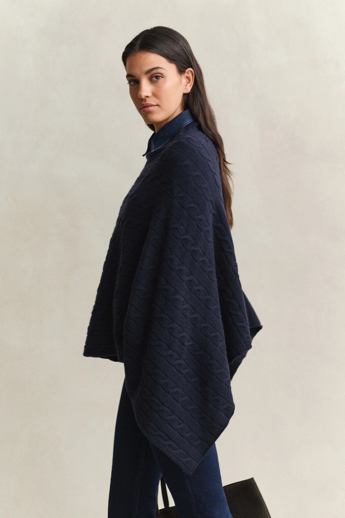 Gant Evening Blue Wool Cable Knit Poncho