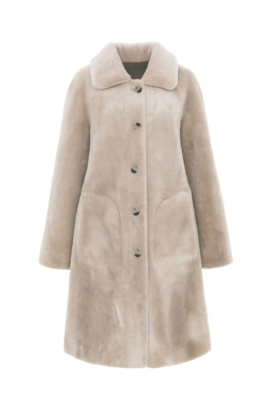 Urbancode Merino Suedette Reversible Swing Coat in Cream Taupe