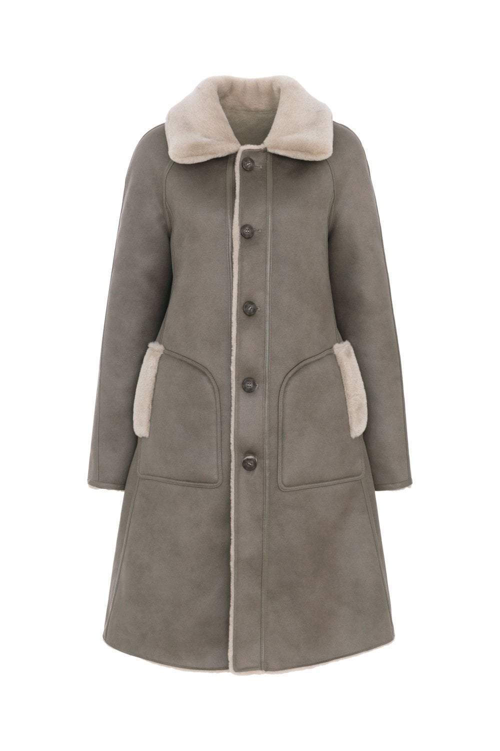 Urbancode Merino Suedette Reversible Swing Coat in Cream Taupe