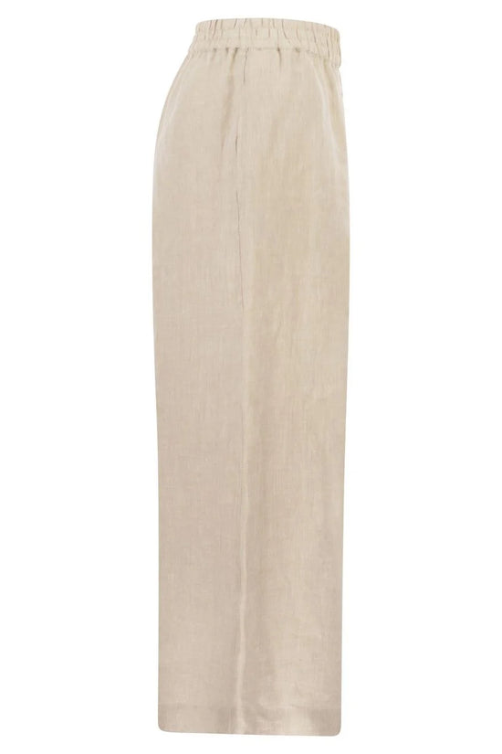 Max Mara Weekend Ecru Wide Leg Linen Trousers