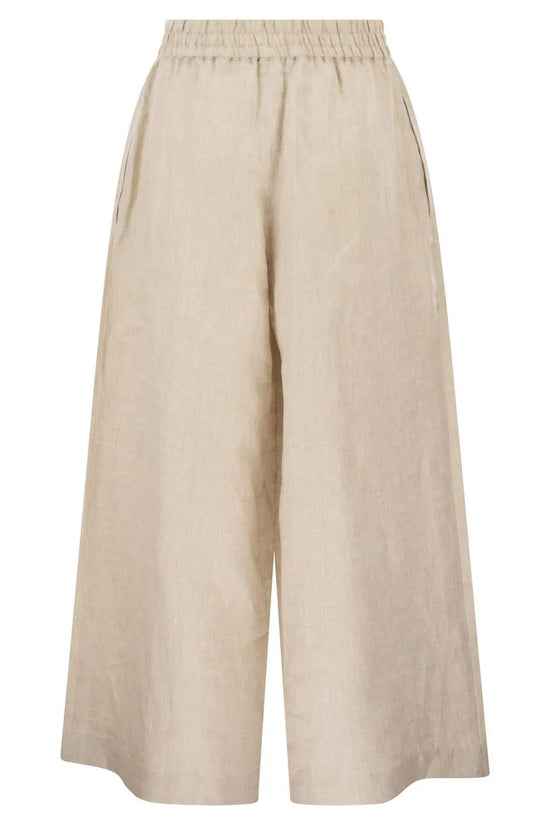 Max Mara Weekend Ecru Wide Leg Linen Trousers