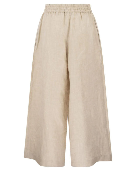Max Mara Weekend Ecru Wide Leg Linen Trousers WKDFELINO