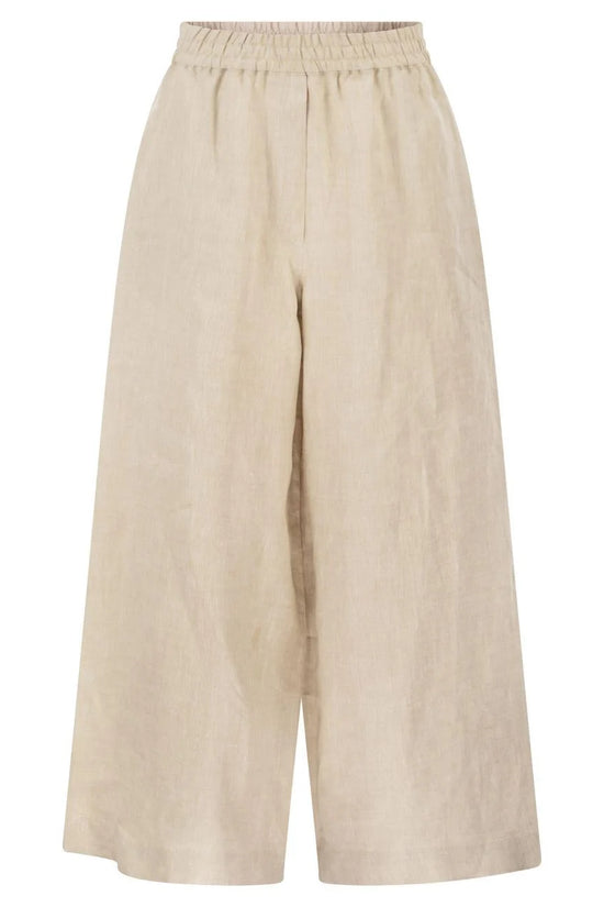 Max Mara Weekend Ecru Wide Leg Linen Trousers