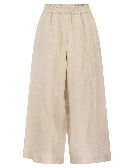 Max Mara Weekend Ecru Wide Leg Linen Trousers WKDFELINO