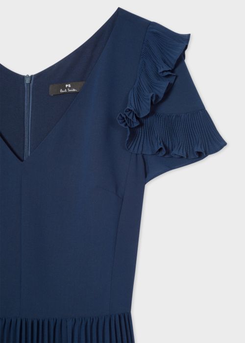 Jane-young-paul-smith-Navy-Pleated-Short-Sleeve-Midi-Dress-With-Ruffle-detail