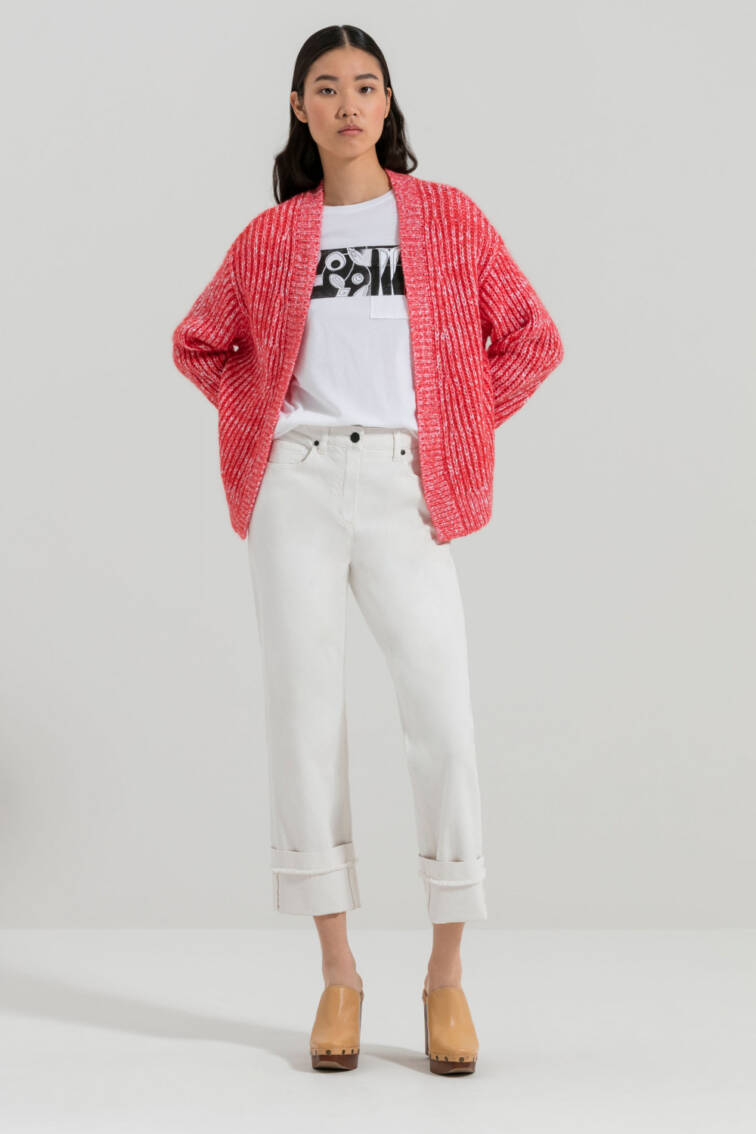 Luisa Cerano chunk knit pink and red cardigan