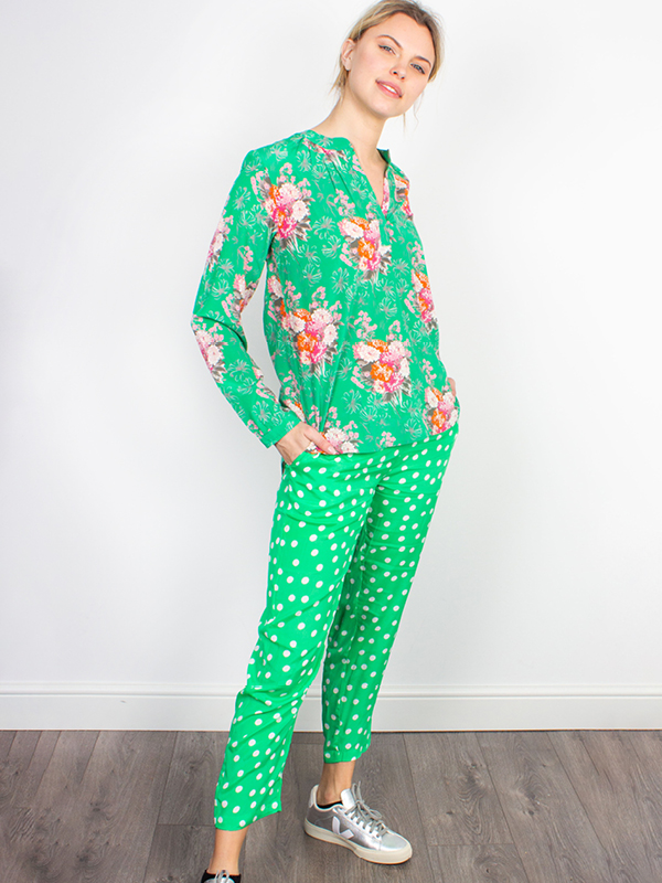 Primrose Park green blouse and trousers