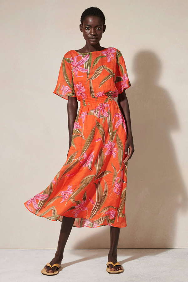 Floaty orange floral dress