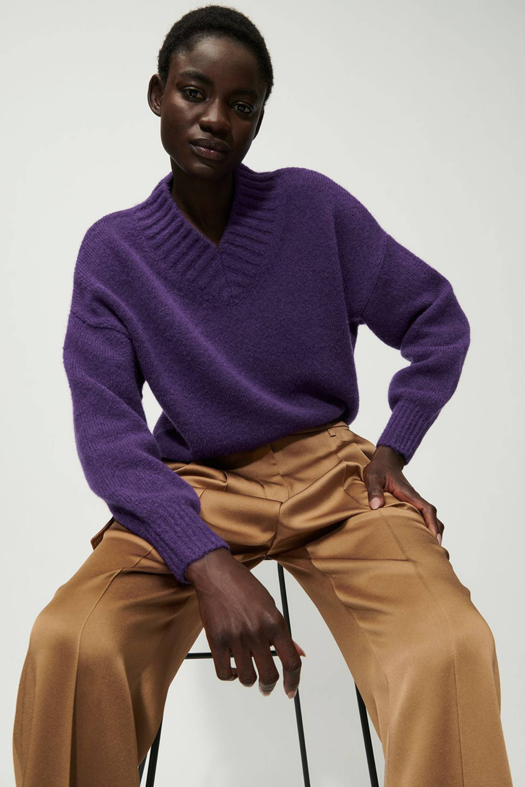 Luisa Cerano purple wool blend v-neck jumper