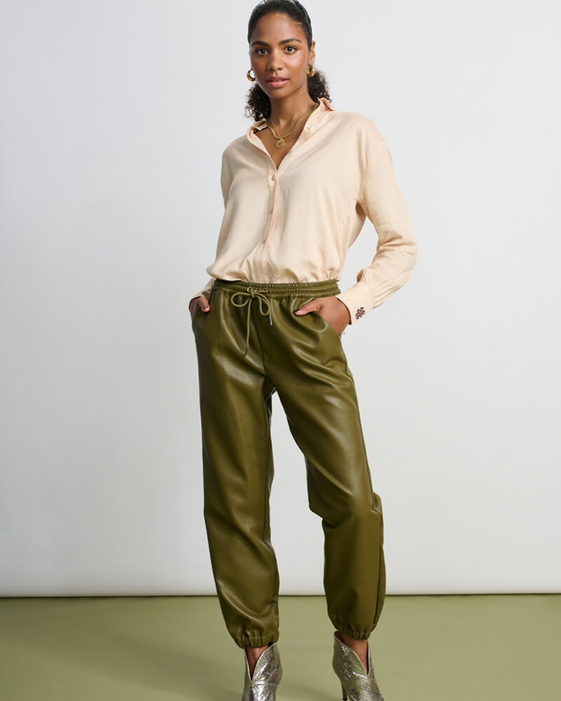 Pom Amsterdam Olive Green Glow Trousers