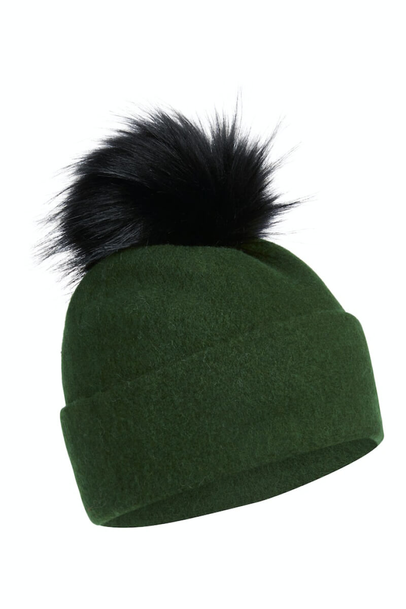 Green felt and black Pom pom Marc Cain clothing hat