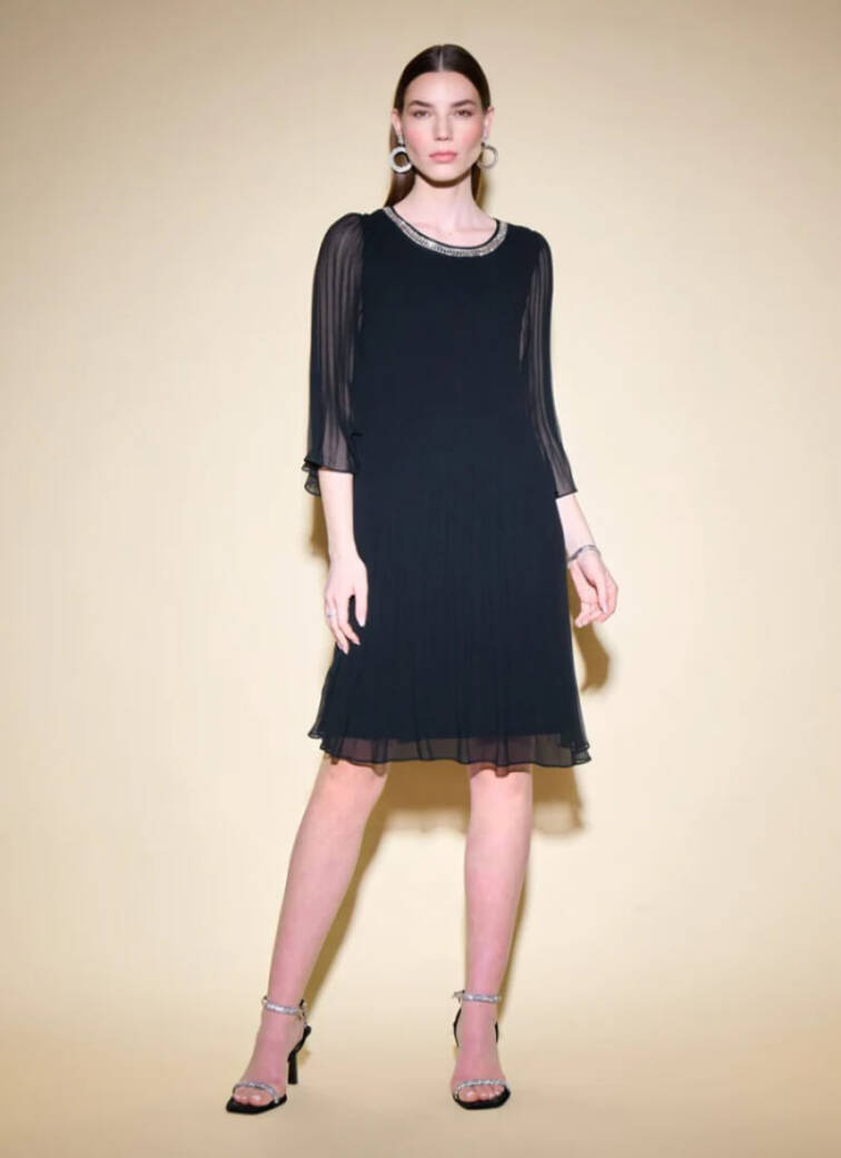 Joseph Ribkodd chiffon sleeved and jewelled neck dark navy party dress