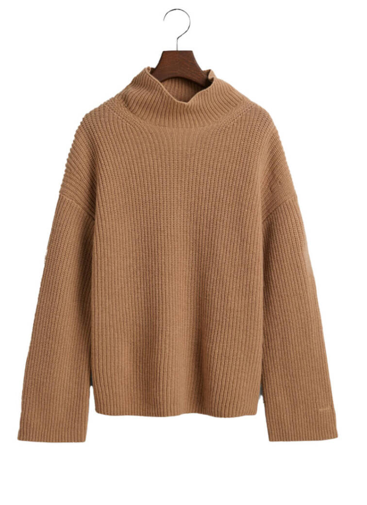 Gant ribbed stand collar sweater in warm brown