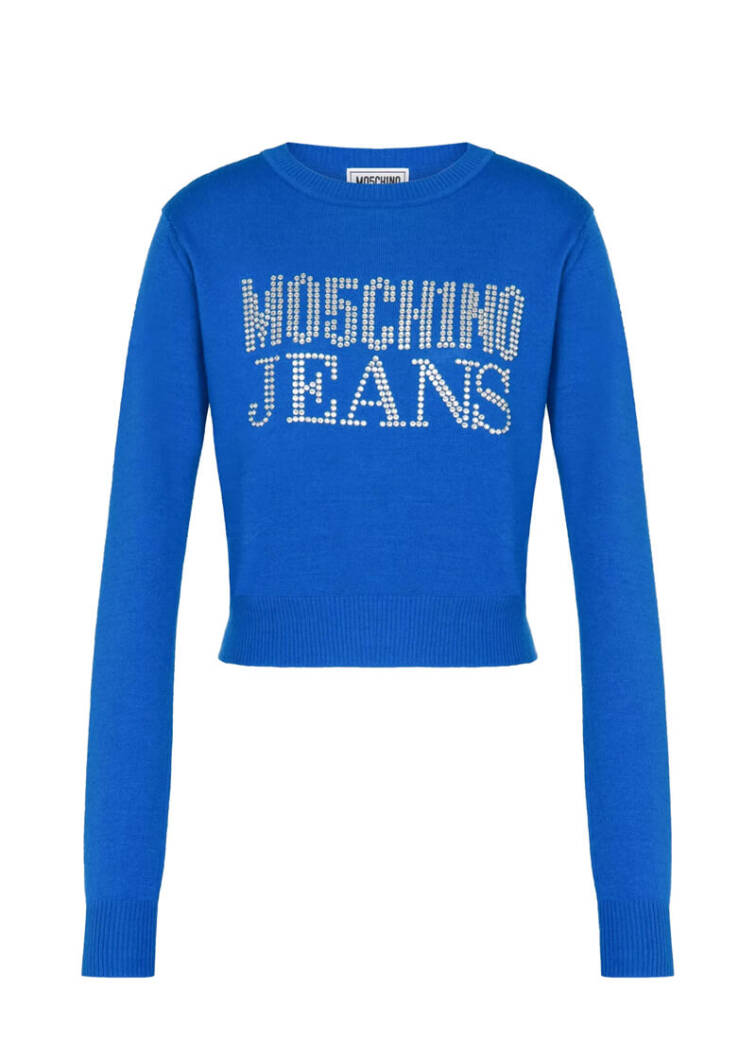 Mochino rhinestone logo sweater