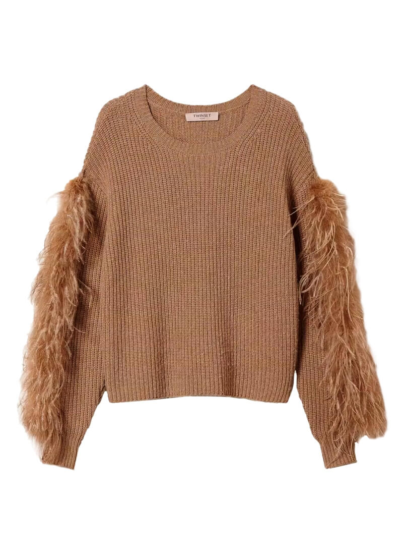 Twinset wool blend sweater with feathers