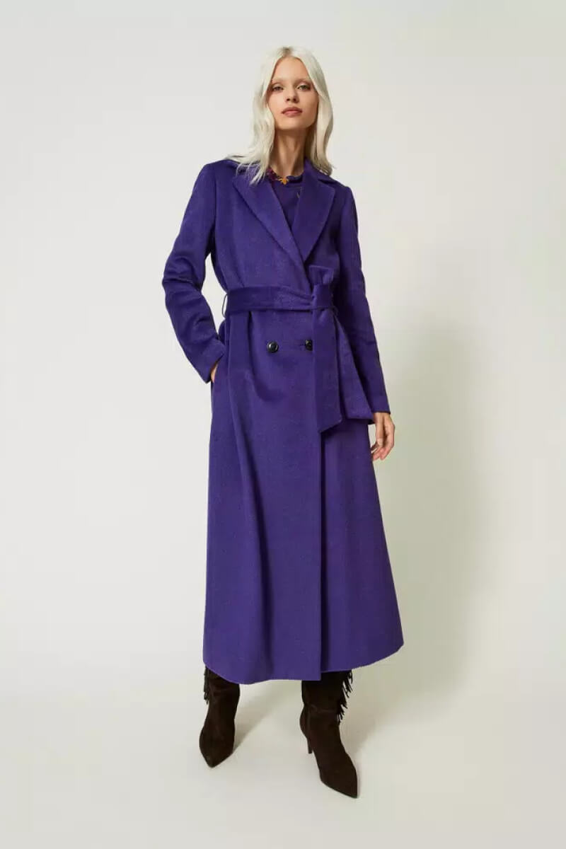 Twinset long wool blend coat purple coat