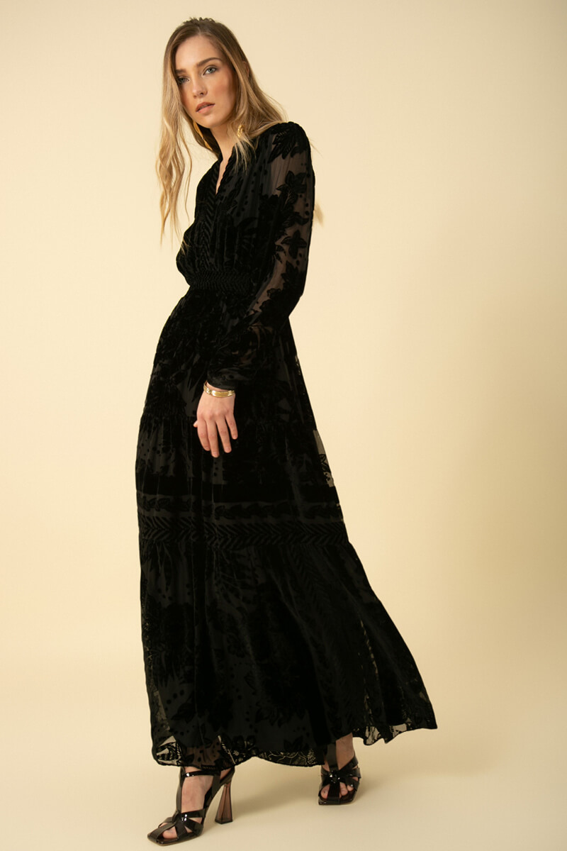 Hale Bob long v neck burnout dress 39UM604S