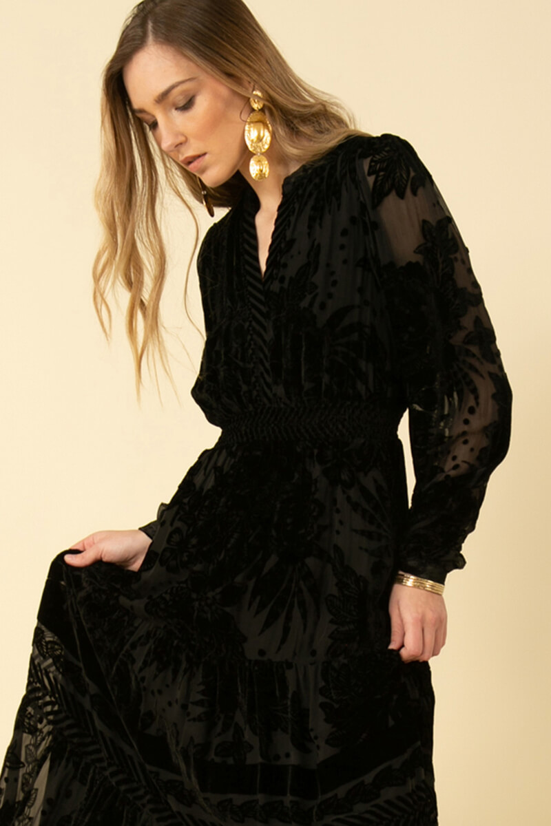 Hale Bob long v neck burnout dress 39UM604S