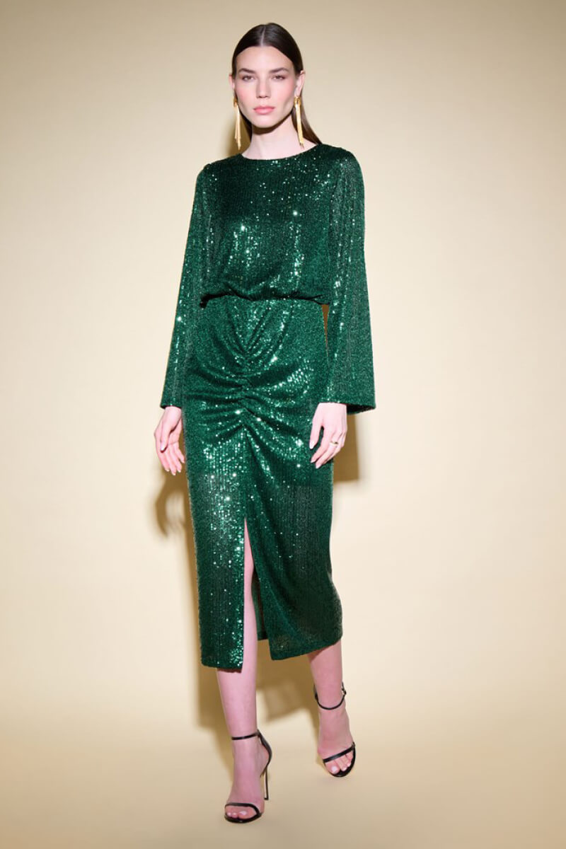 Joseph Ribkoff Sequin Bell Sleeve Sheaf Dress 234714