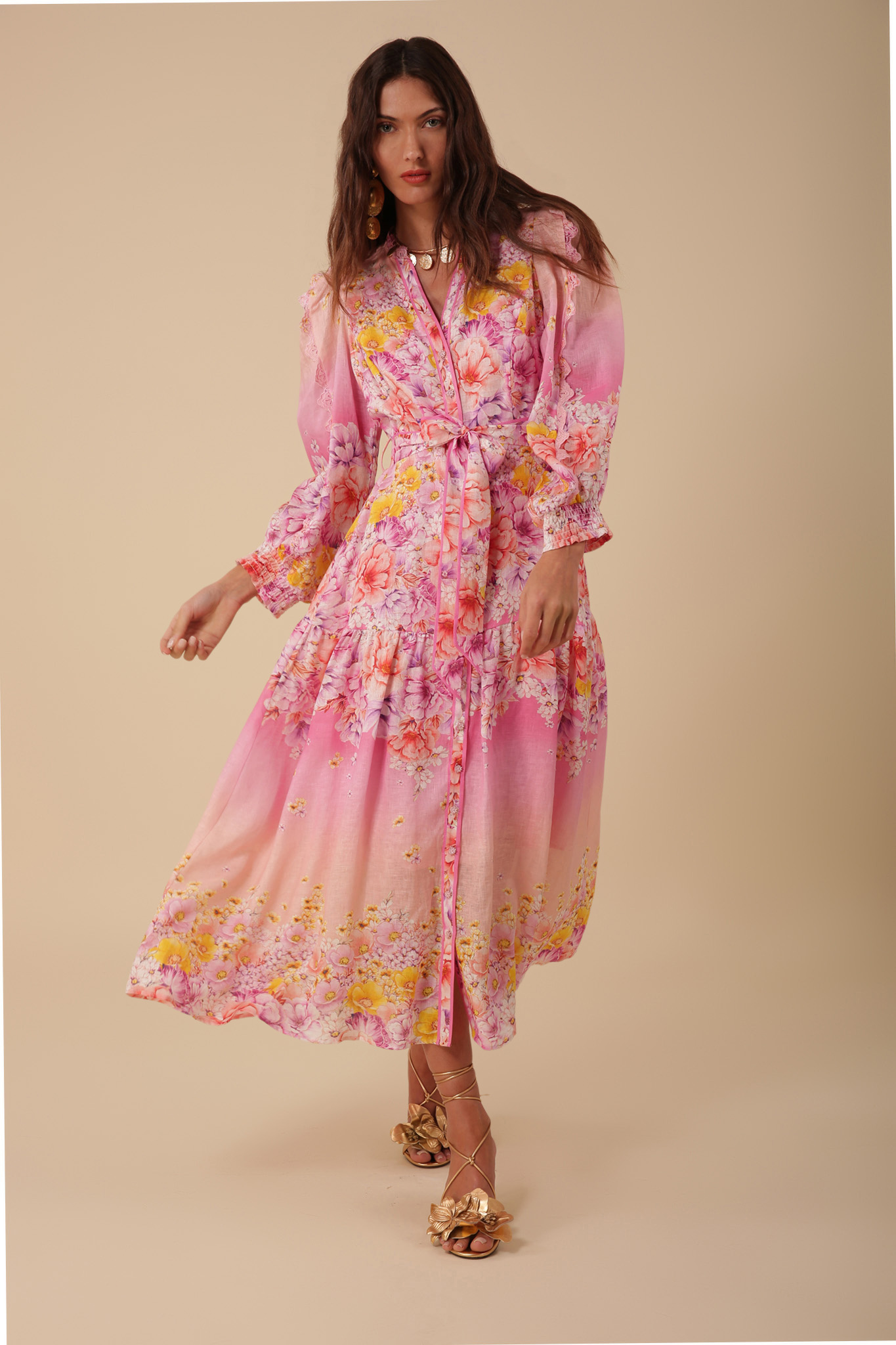 Pink linen discount maxi dress