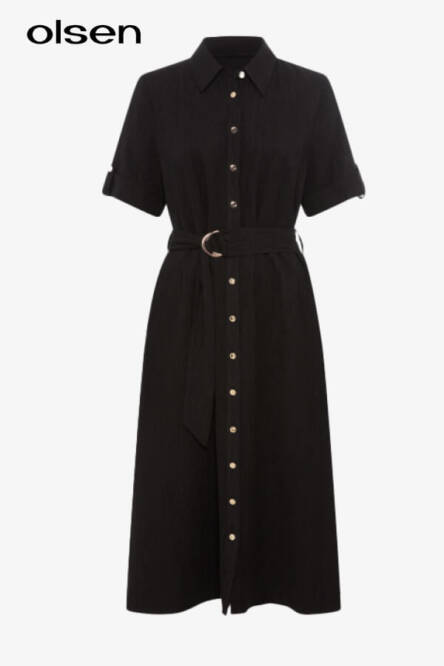 Olsen belted crinkle shirt dress 13002000